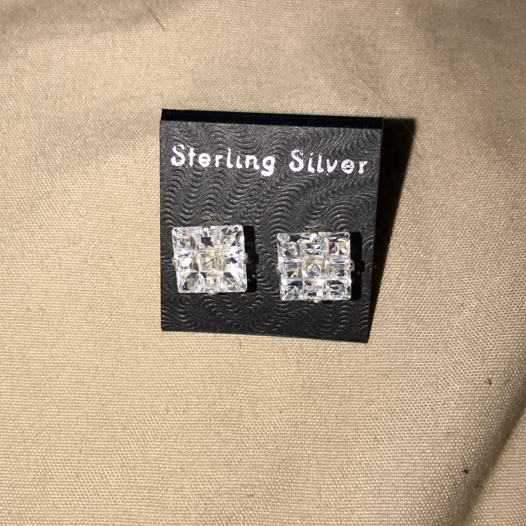 Brand New Sterling Silver Diamond Earrings